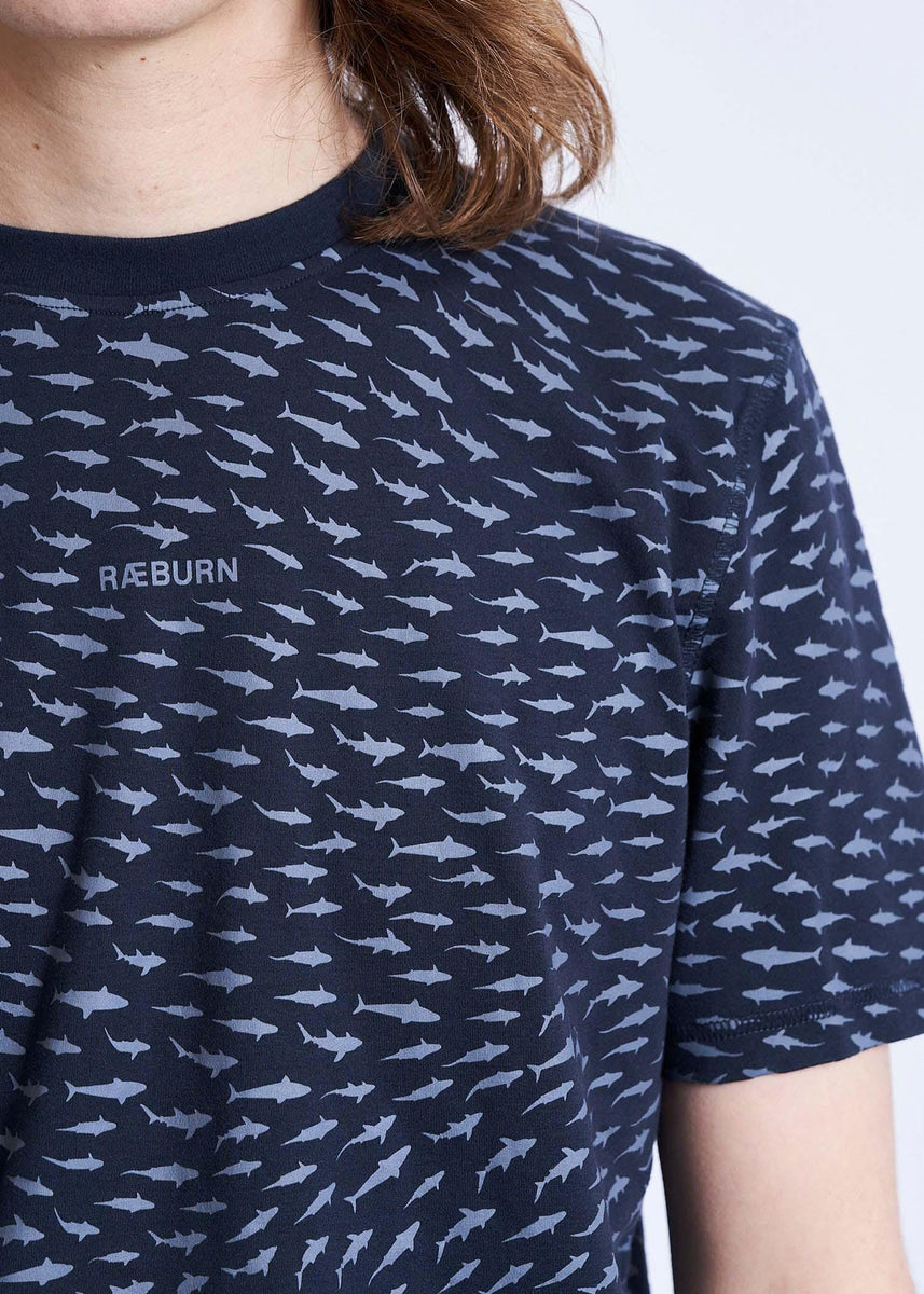 Shark Print Tee Navy | RÆBURN Menswear