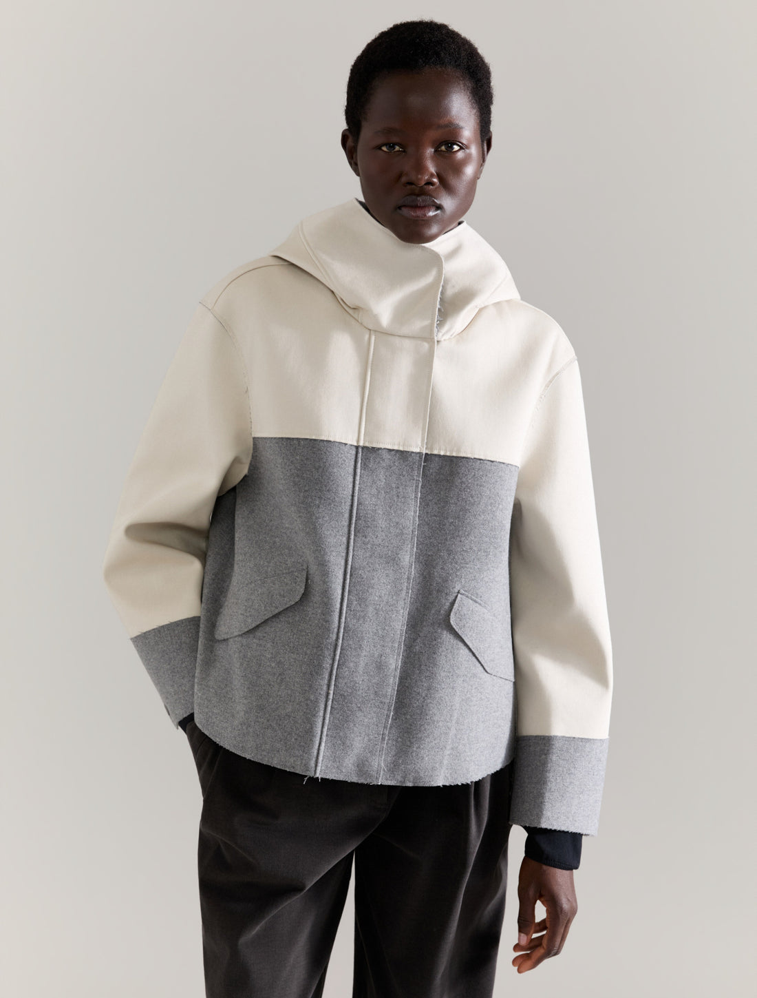 COLOUR-BLOCKED JACKET in MELANGE GREY, image 1