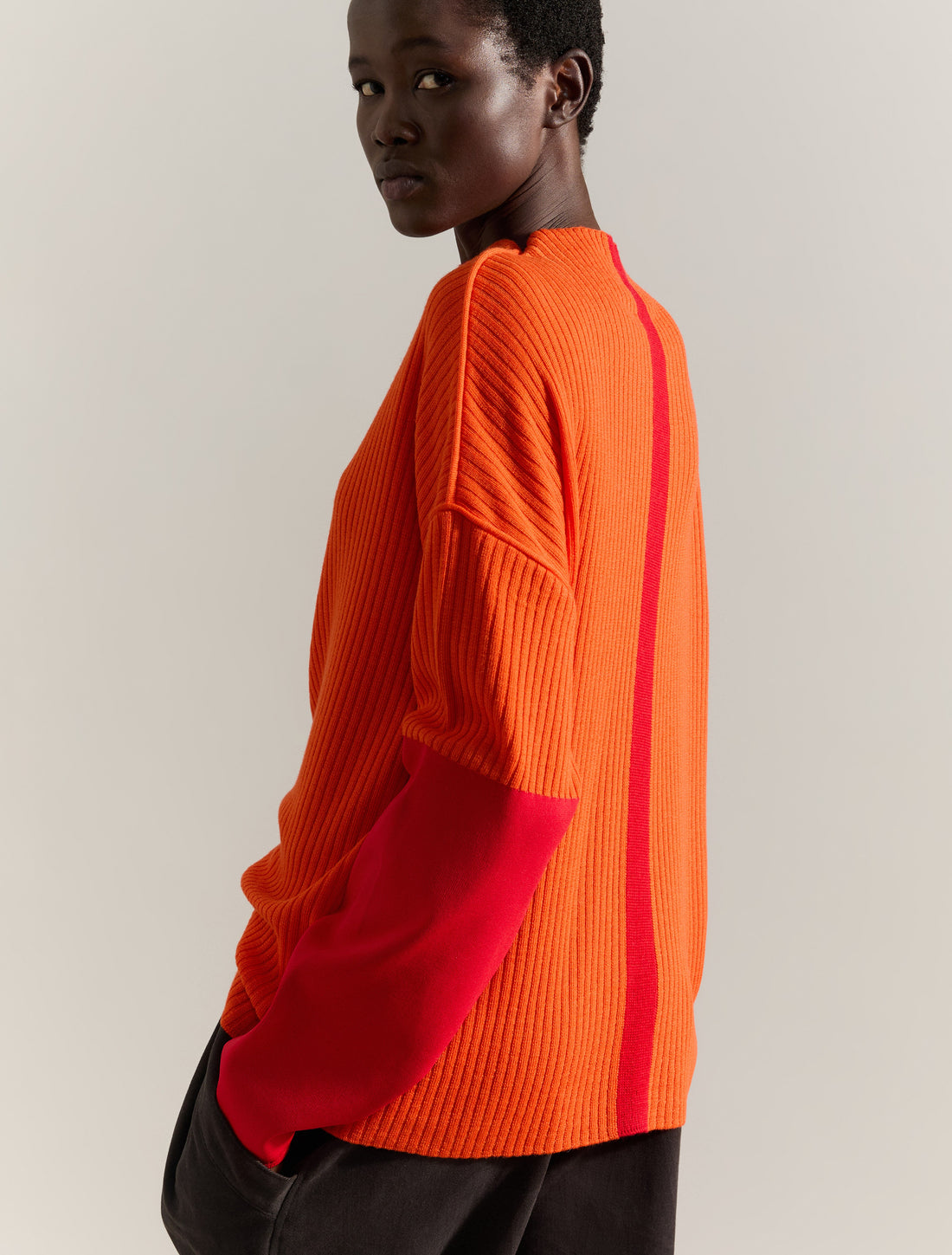 RIBBED KNIT SWEATER in ORANGE, image 1