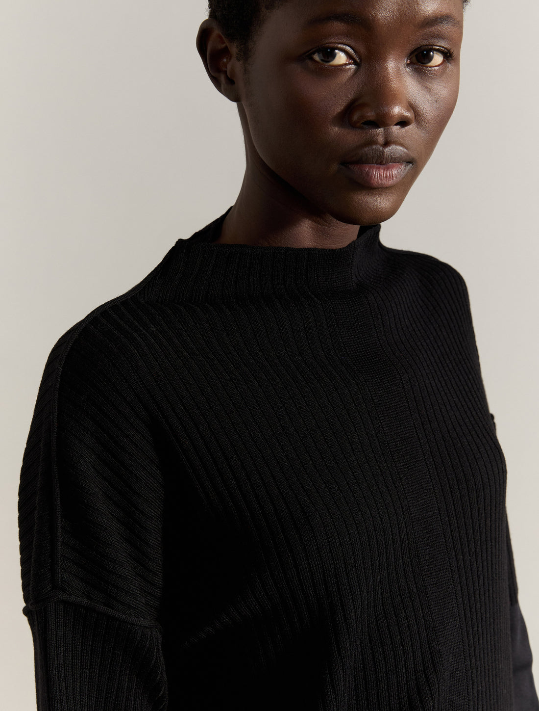 RIBBED KNIT SWEATER in BLACK, image 2