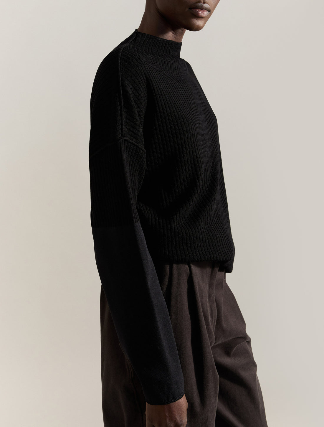 RIBBED KNIT SWEATER in BLACK, image 4