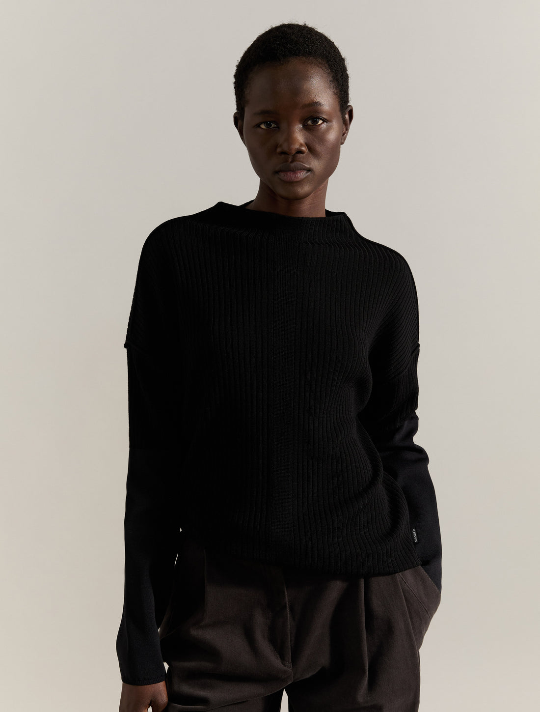 RIBBED KNIT SWEATER in BLACK, image 1
