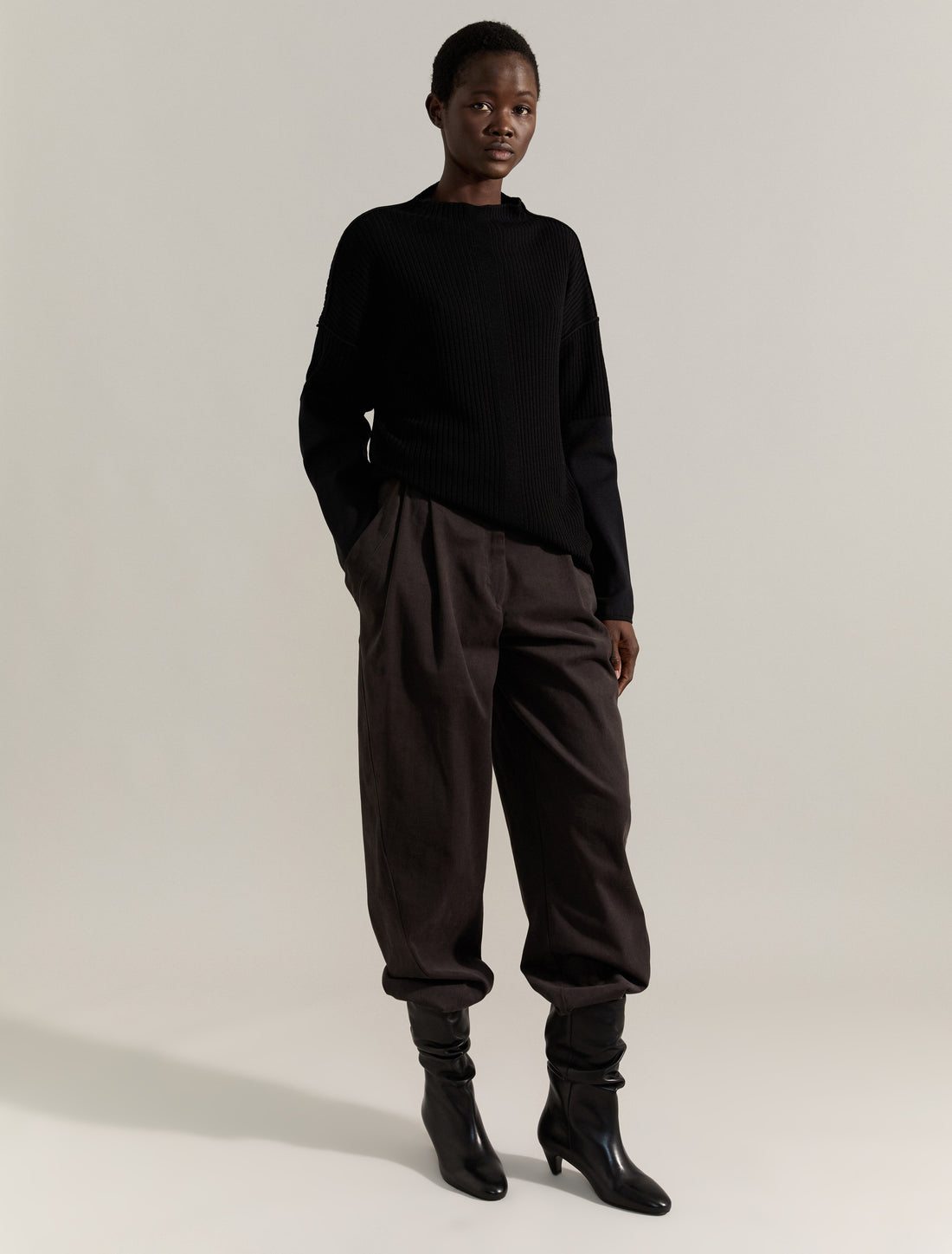RIBBED KNIT SWEATER in BLACK, image 3